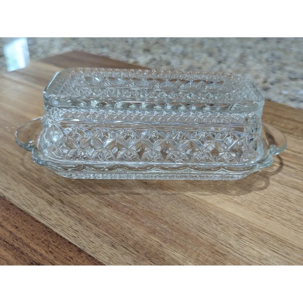 Vintage Pressed Glass Butter Dish with Lid